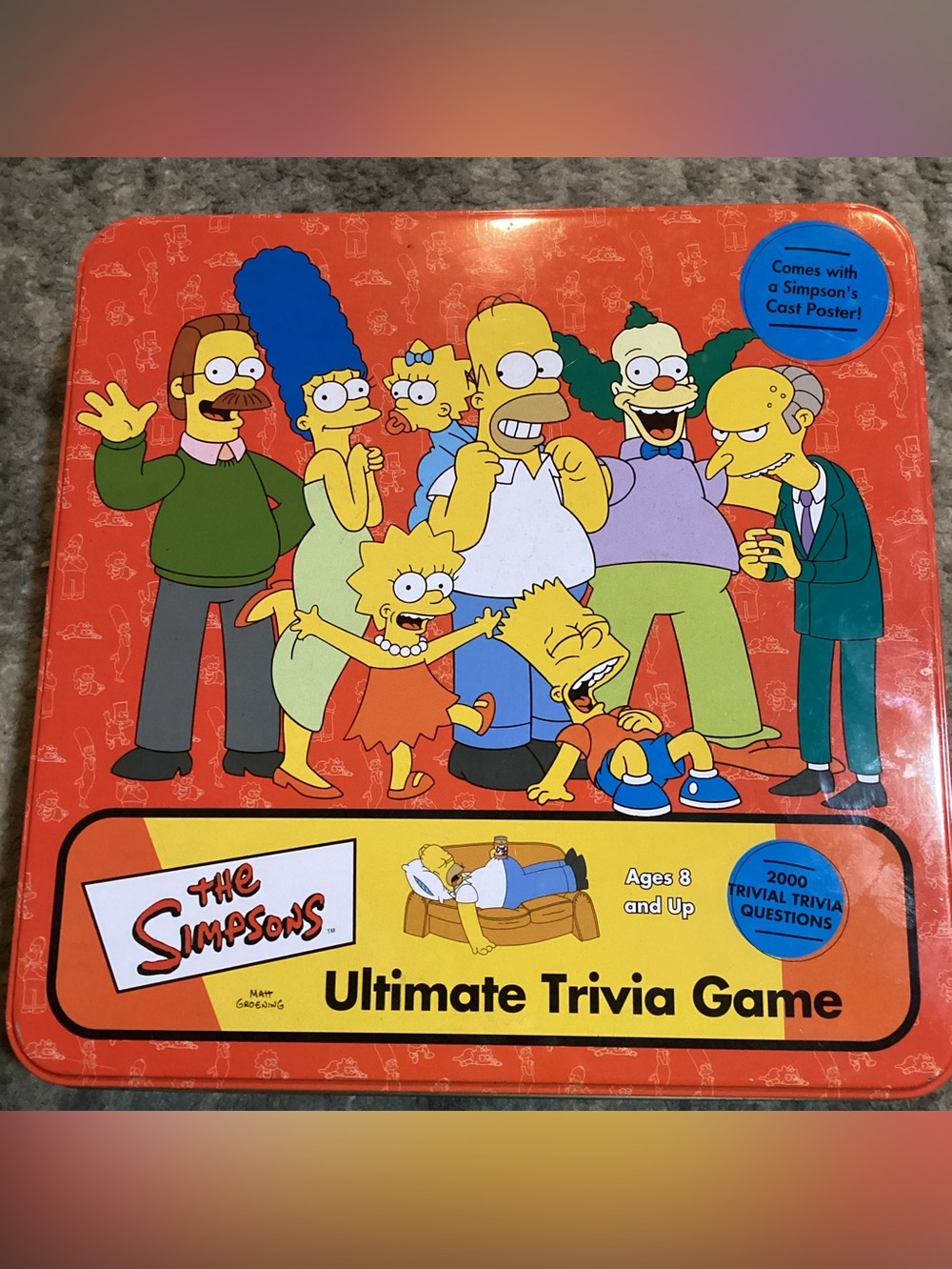 Vintage The Simpsons Ultimate Trivia Game in Metal Tin Box 2001 by Cardinal